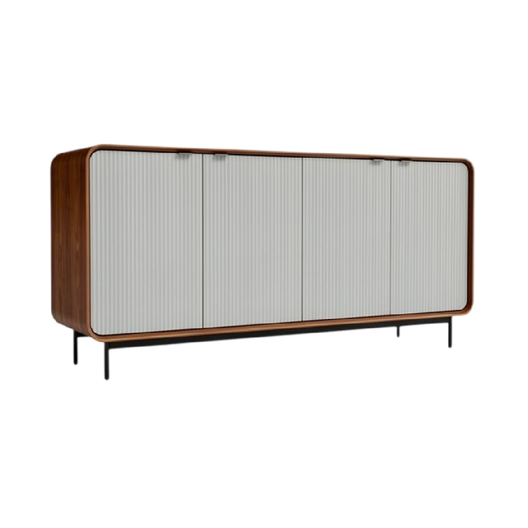 **Moderne Dressoir met Golfpatroon Deuren en Stalen Onderstel**