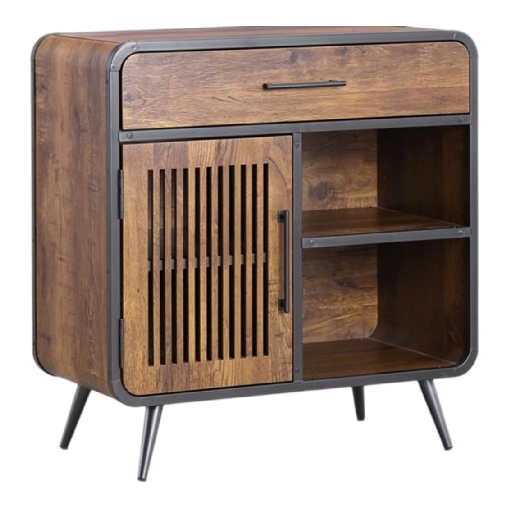 **Technisch Titel in het Nederlands: Retro Houten Dressoir met Metalen Accenten**
