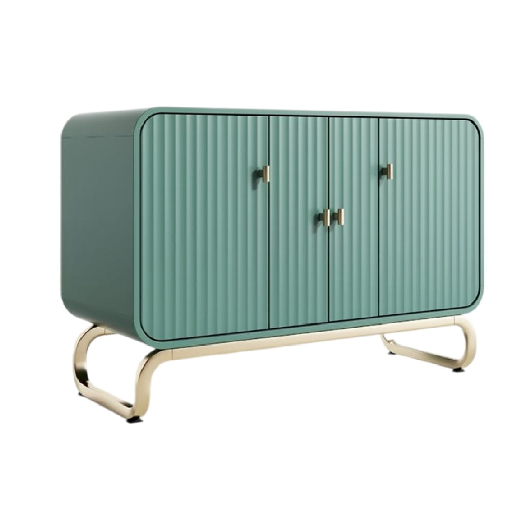 **Technische titel in het Nederlands: Moderne Groene Dressoir met Ribbelstructuur en Gouden Poten**
