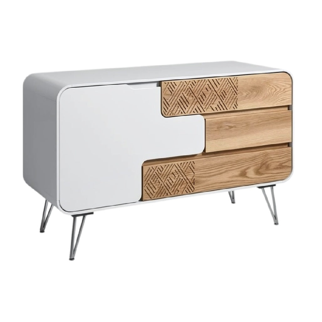 **Moderne Dressoir met Houten Lades en Strakke Afwerking**