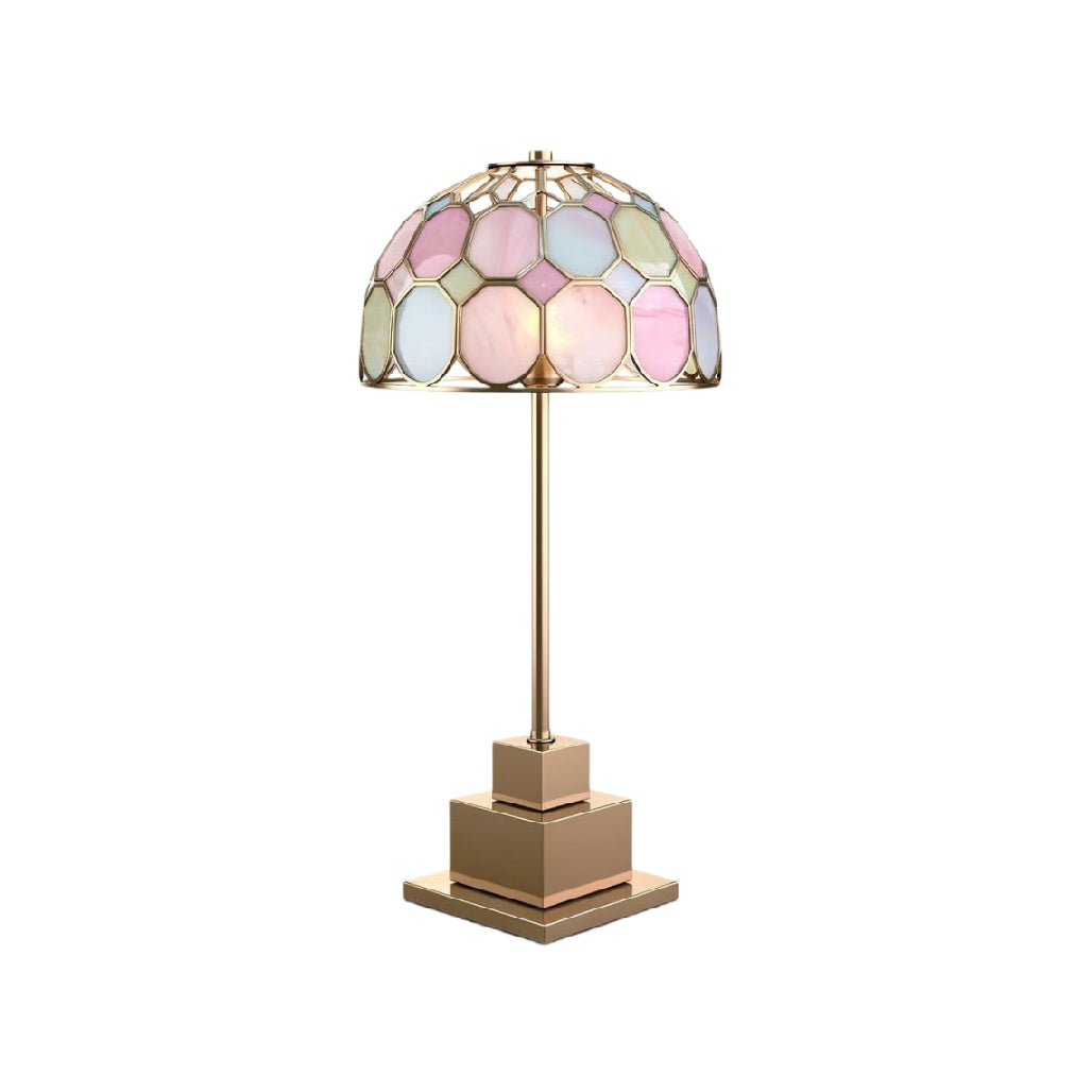 **Technische titel in het Nederlands: Elegante tafellamp met glazen kap in pastelkleuren**