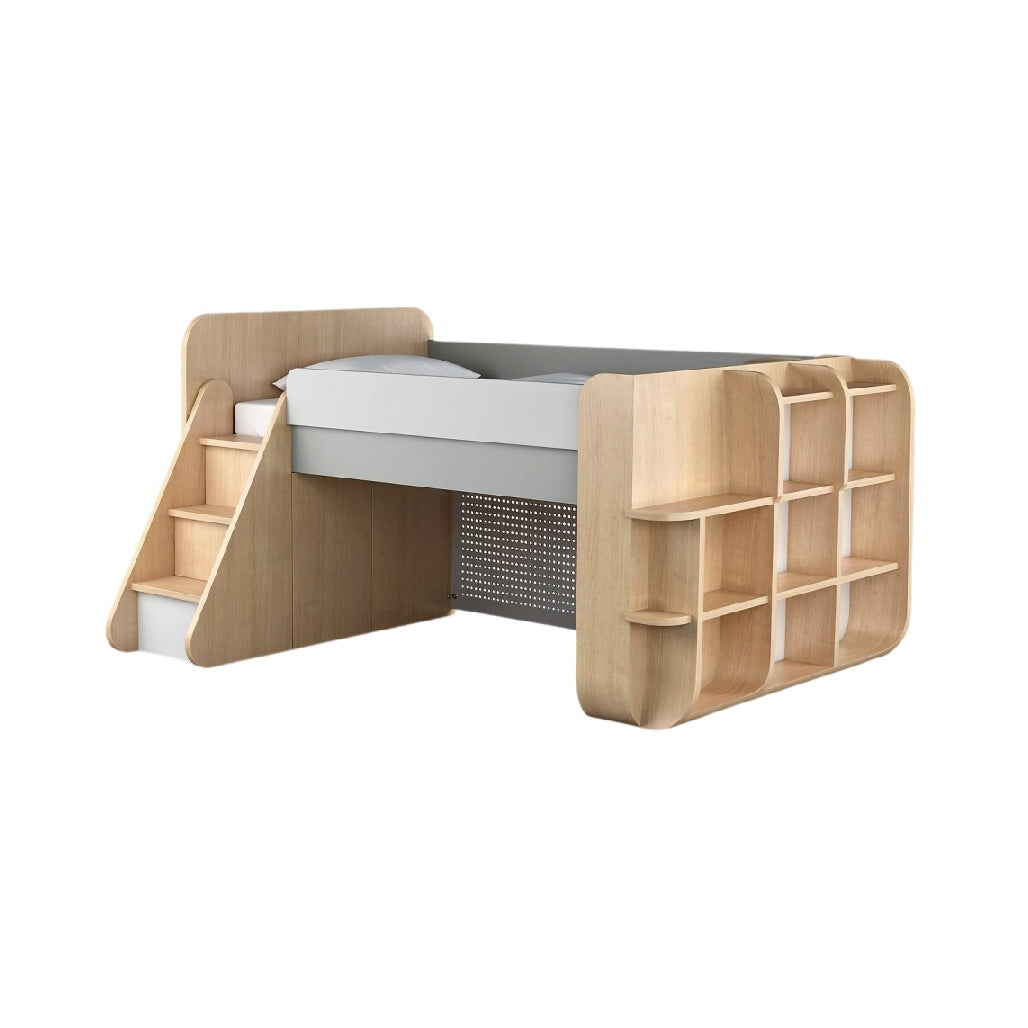 **Technische titel in het Nederlands: 'Luxe Hoogslaper met Trappen en Opbergruimte in Hout'**